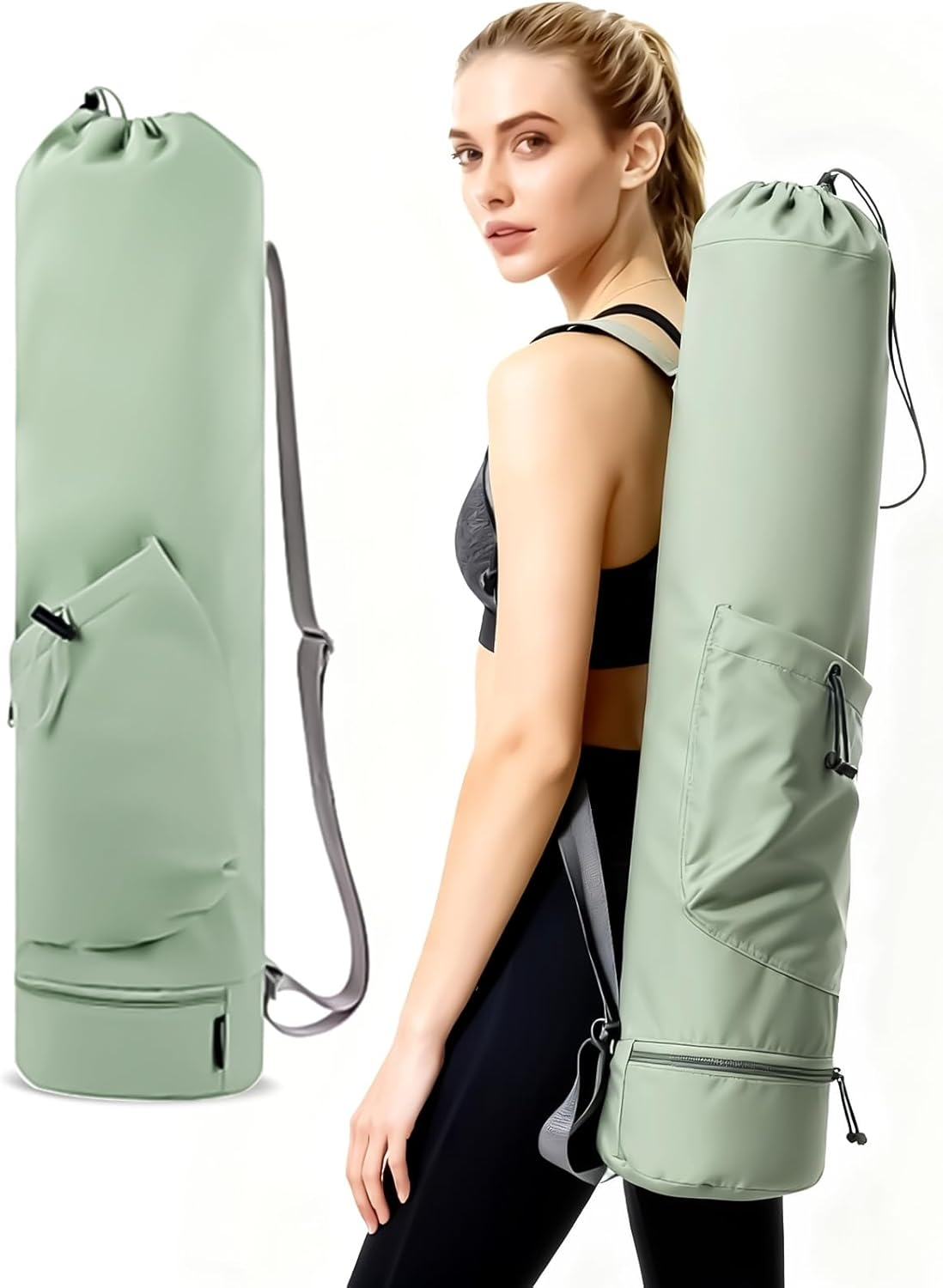 Yoga Mat Bag Waterproof Adjustable Strap Multi-Pocket Gym Travel Beach Park Classroom Accessories with Wet Pocket