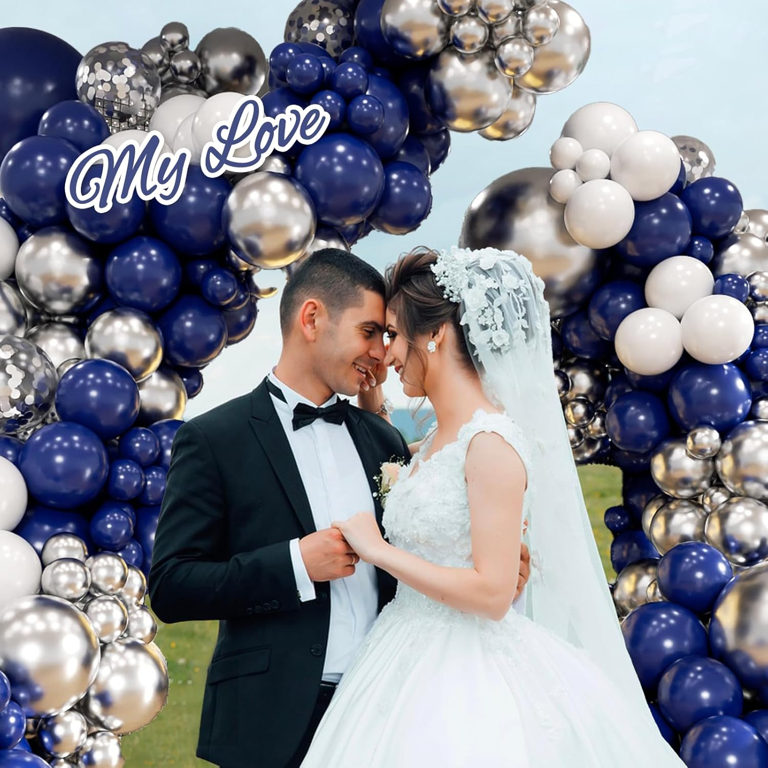 FOTIOMRG Navy Blue and Silver Balloon Garland Arch Kit, Royal Blue Metallic Silver White Balloons for Birthday Baby Shower Wedding Graduation Party Decorations