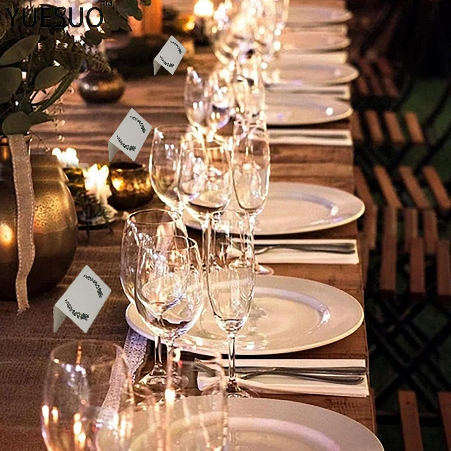 YUESUO 100PCS Green Leaves Watercolor Place Cards Folded Tented Blank Table Cards Name Card for Weddings,Parties, Business Events Decorations 2" X 3.5" (Green) image number 3