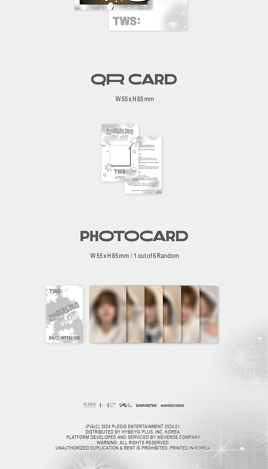 TWS Sparkling Blue 1St Mini Album Weverse Albums Version Dust Jacket+1P QR Card+48P Photobook+1Ea Sticker+1P Postcard+1P Photocard+Tracking Sealed