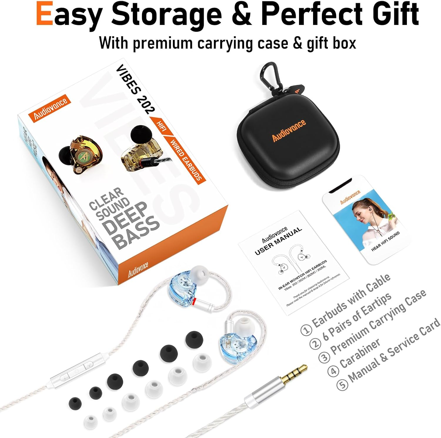 Vibes 202M Wired Earbuds - Hifi in Ear Monitor Headphones - Noise-Isolating Ear Buds W/ Mic - Clear Sound, Deep Bass & Comfort-Fit Gaming Earphones - MMCX to 3.5Mm & Silver Plated Cord, Carrying Case