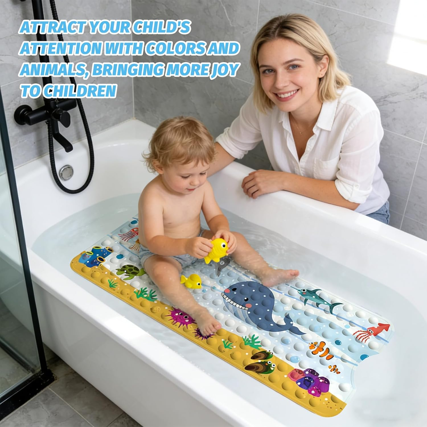 Nonslip Bath Tub Shower Mat with Suction Cups&ndash; Shark Design TPE Bathtub Mat for Kids & Elderly | Machine Washable, Anti-Slip Shower Mat (100X40Cm) image number 4