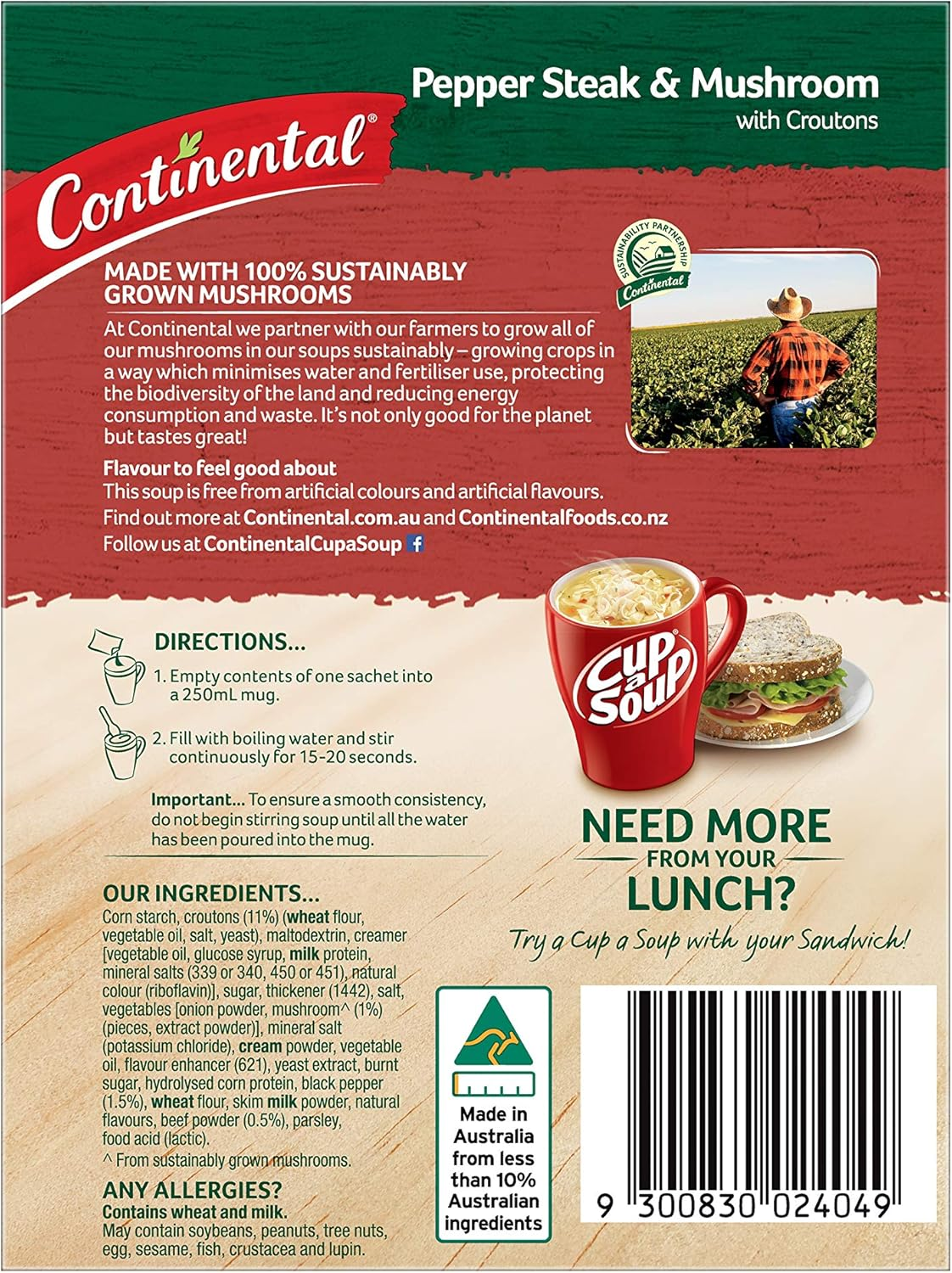 7 X Continental Cup a Soup Pepper Steak & Mushroom with Croutons, 2 Serves Each, 52G