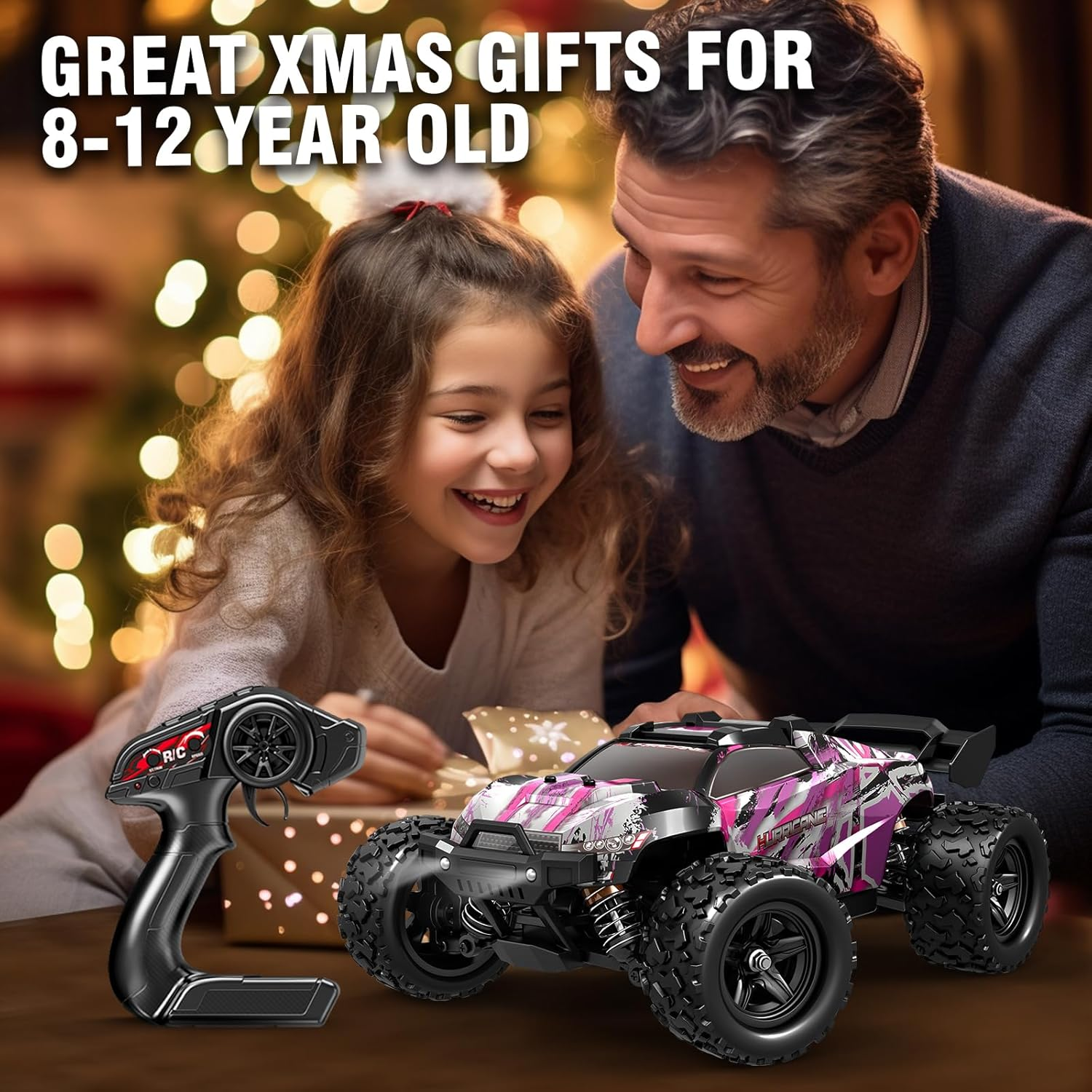 Pink Remote Control Car for Girls, 1:18 Fast Rc Cars for Girls with 40+ KM/H 4WD Off-Road Rc Truck, Includes 2 Rechargeable Batteries, 8 9 10 11 12 13 Year Old Girl Gifts image number 3