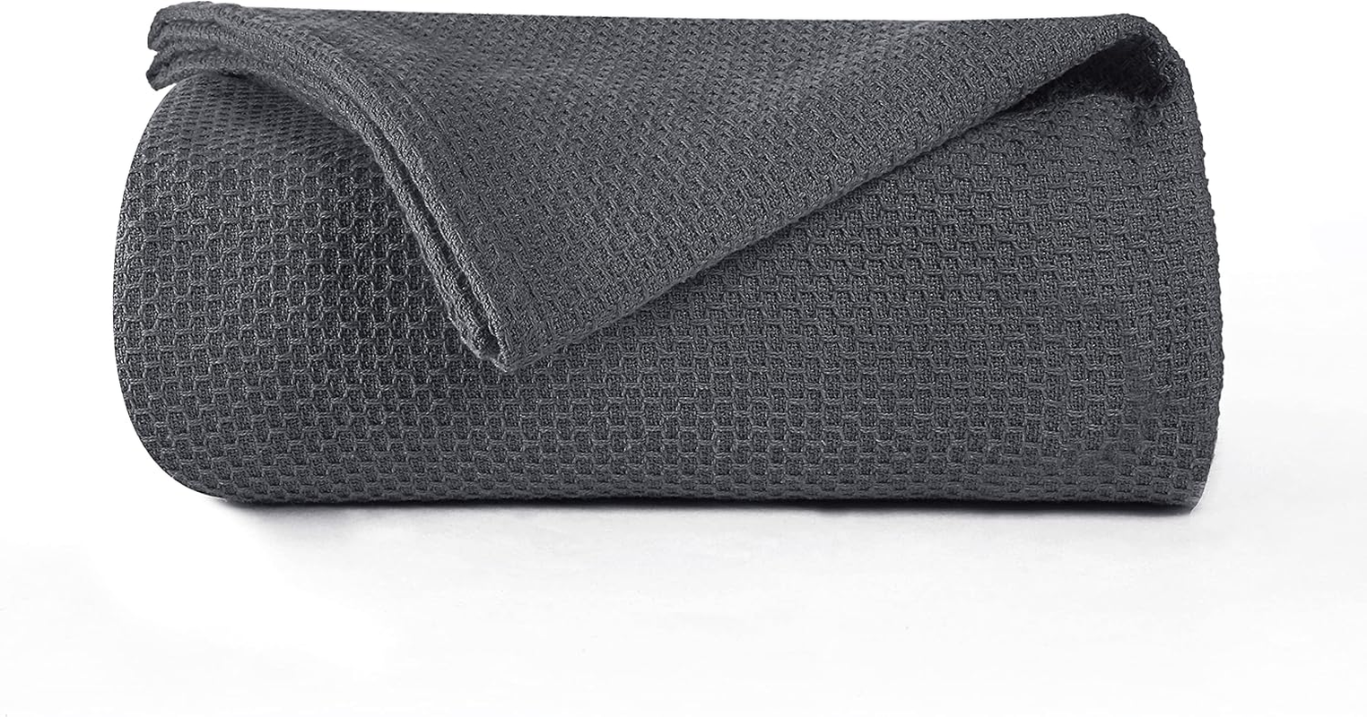 BOUTIQUO 100% Cotton Bed Blanket, Breathable Thermal Blanket King Size, Soft Honeycomb Waffle Blanket 90"X102", Cotton Bed Blanket, Perfect for Layering Any Bed for All Season, Light Grey