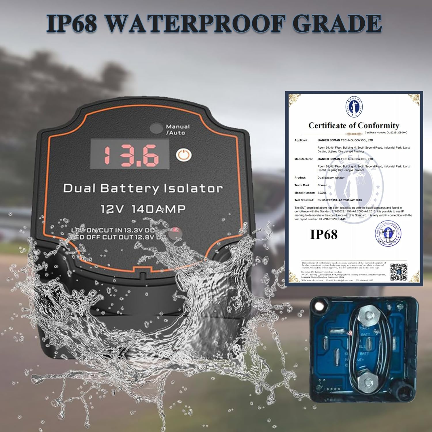 Battery Isolator 12V with 16.4Ft 7AWG Cable Kit, 140AMP Split Charge Relay Kit Voltage Sense Relay, Automatic Smart Isolator Waterproof Dual Battery Disconnect Switch for RV, UTV, ATV, Car, Marine image number 3