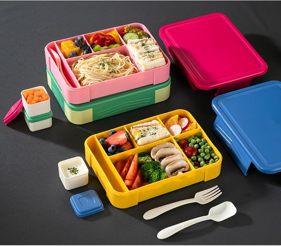 WADY Bento Lunch Box for Kids & Adults, Bento Box for Kids, Adult Lunchable Containers with 6 Compartments & Tablewares, Durable, Microwave/Dishwasher Safe, Bpa-Free,Perfect for On-The-Go Meal (Green) - Blue image number 7
