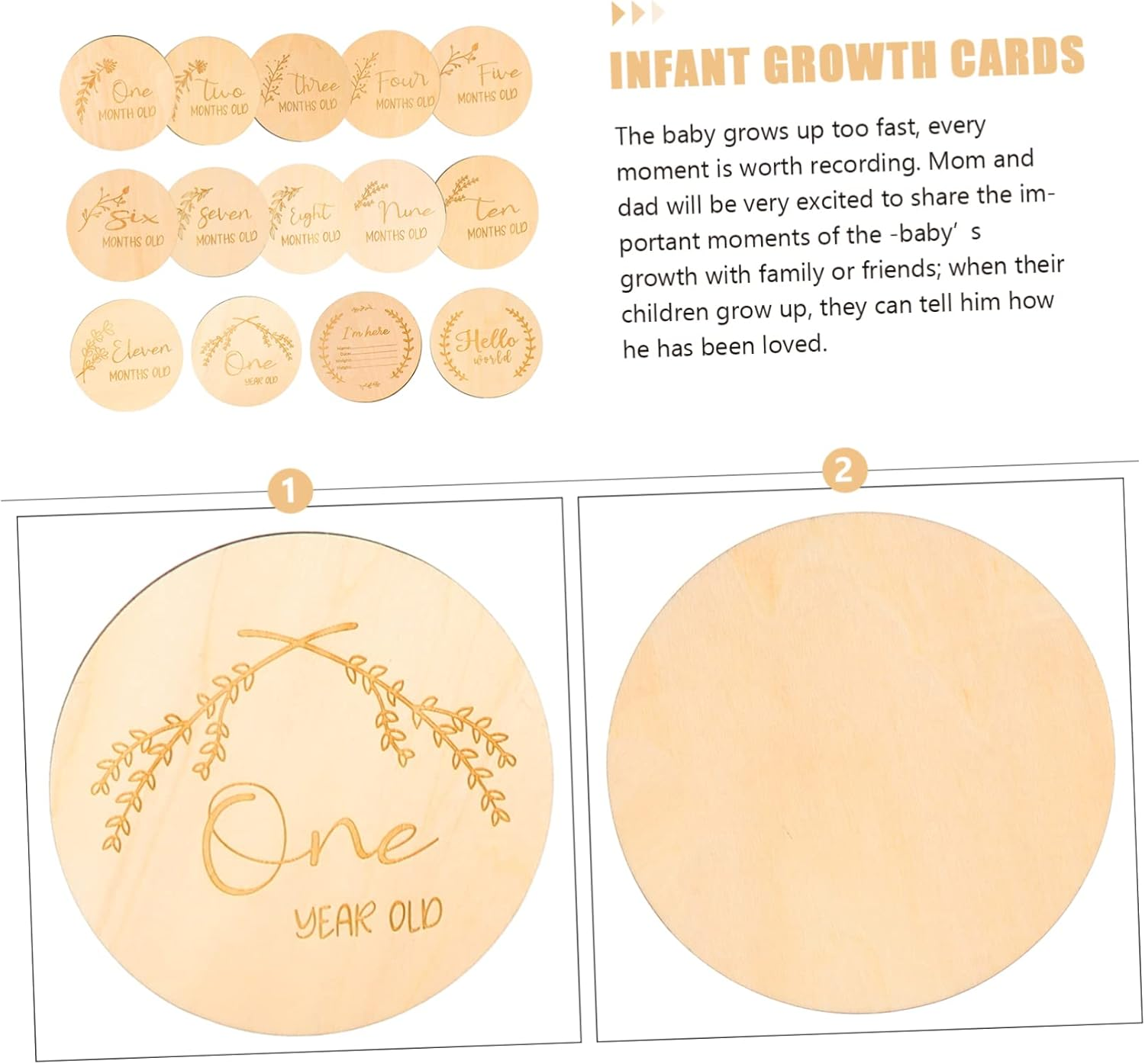 MERRYHAPY 14Pcs Wooden Milestone Cards Set Unisex Photo Props for Newborns Milestone Discs for Memorable First Year Adorable Growth Announcement Plaques Smooth Finish for Safe Use
