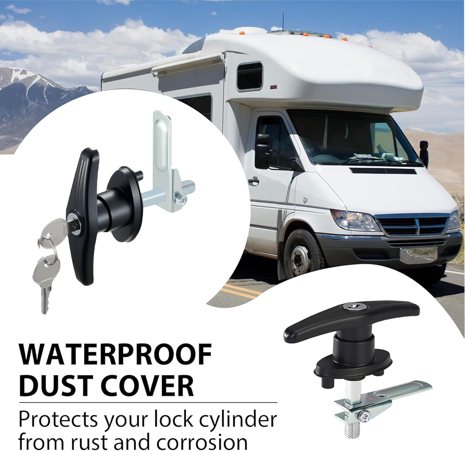 2PCS Keyed-Lock T-Handle Kit for Truck Camper Shell - Black Key-Alike T-Latch Handle,Left & Right Hand Locking Accessories for Most Truck Caps image number 5