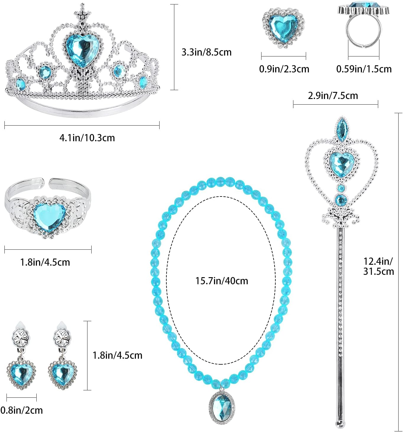 Princess Dress up Party Accessories for Princess Costume Gloves Tiara Wand Necklace Earrings Bracelet and Ring Gift Set 9Pcs image number 5