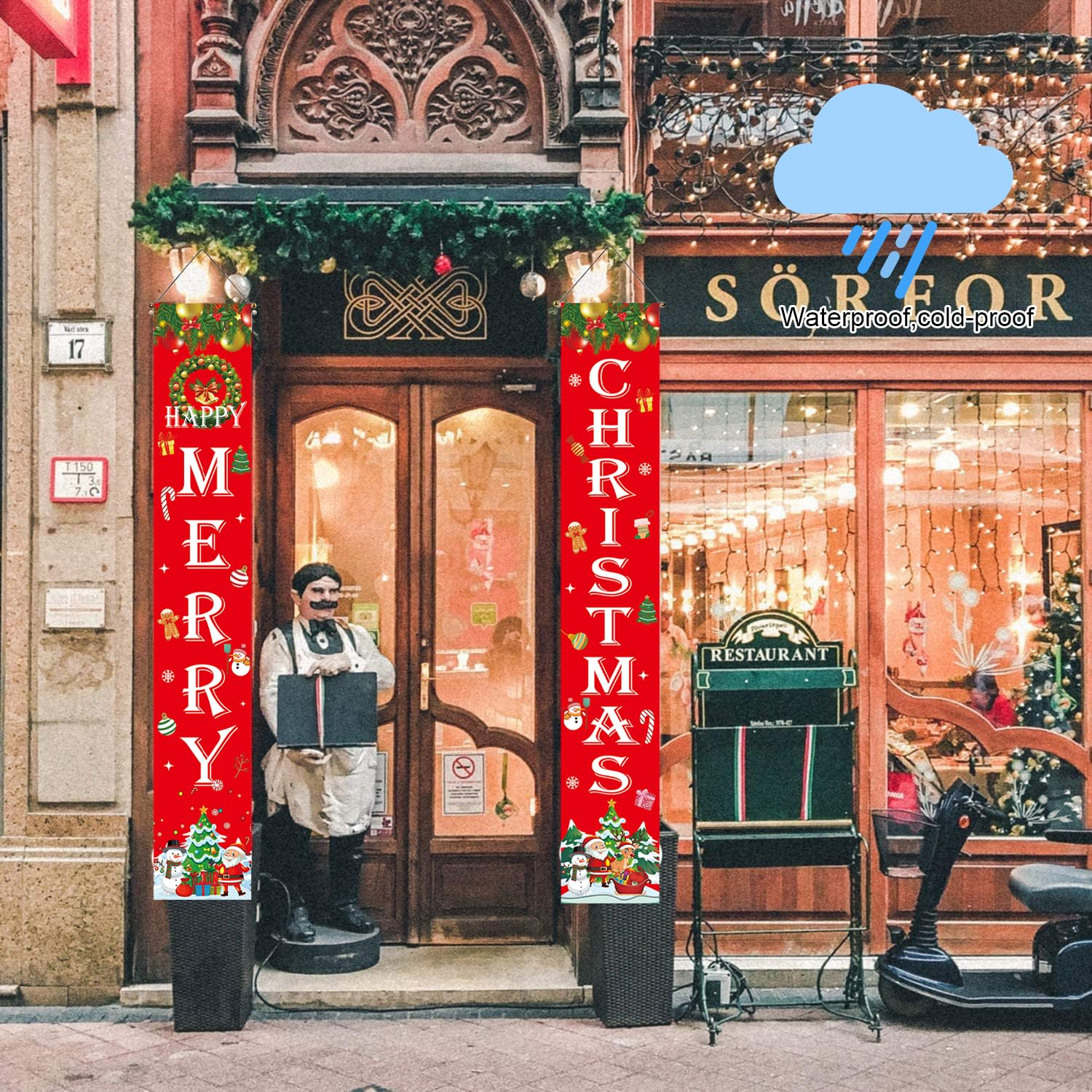 POGEPE Merry Christmas Banner, 180 Cm X 30 Cm, Red, Christmas Decoration for Indoor and Outdoor image number 1