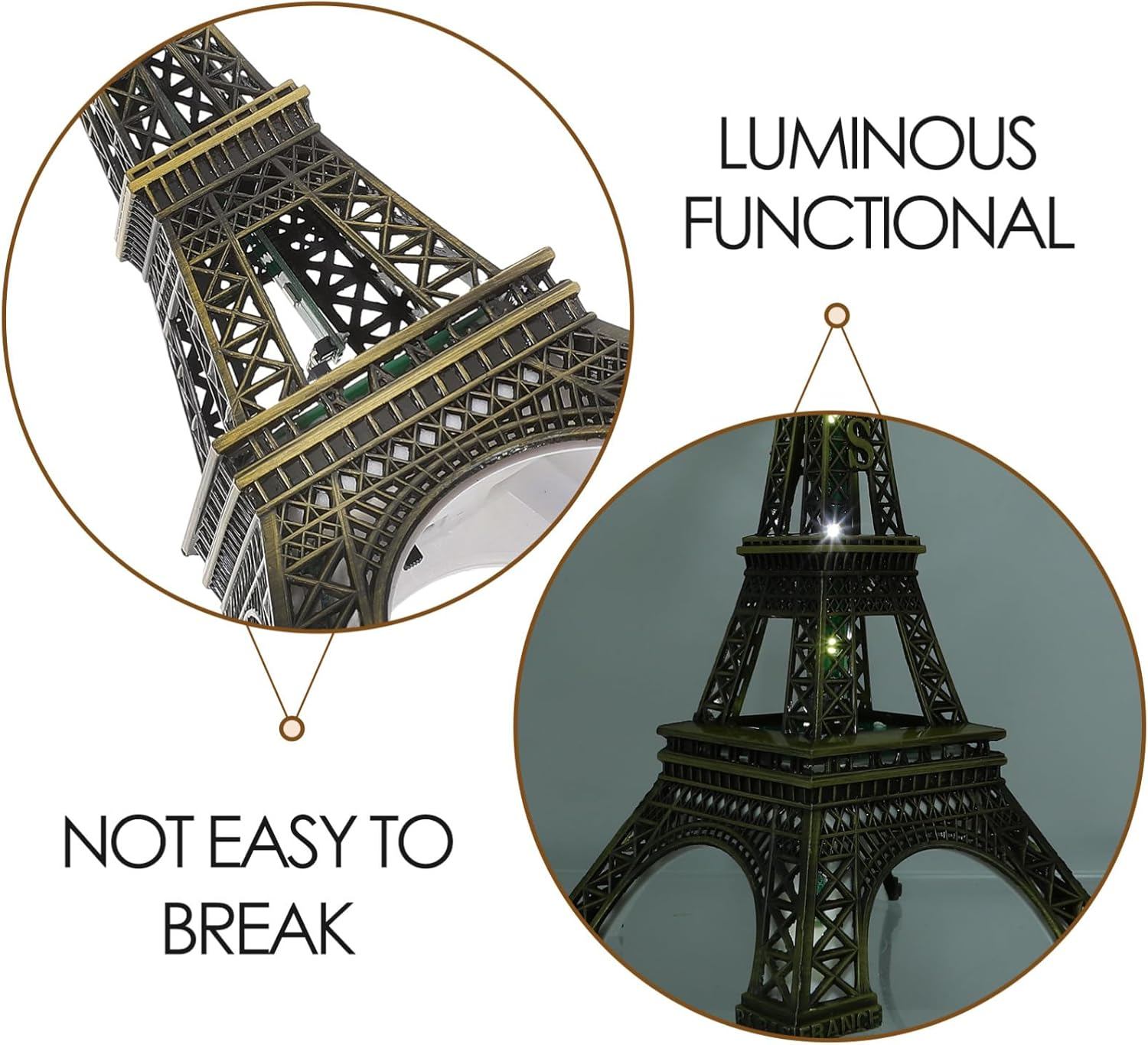 Gatuida LED Eiffel Tower Lamp, Light up Eiffel Tower Nightlight Zinc Alloy Model, 9.64 Inch, Wedding and Home Decoration image number 1