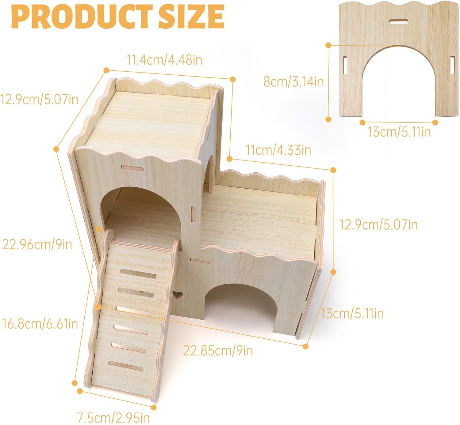 Wooden Hamster House, Hamster Playground with Cave Stairs, Hamster Houses and Hideouts, Wooden Hamster Toys Hamster Cage Accessories image number 3