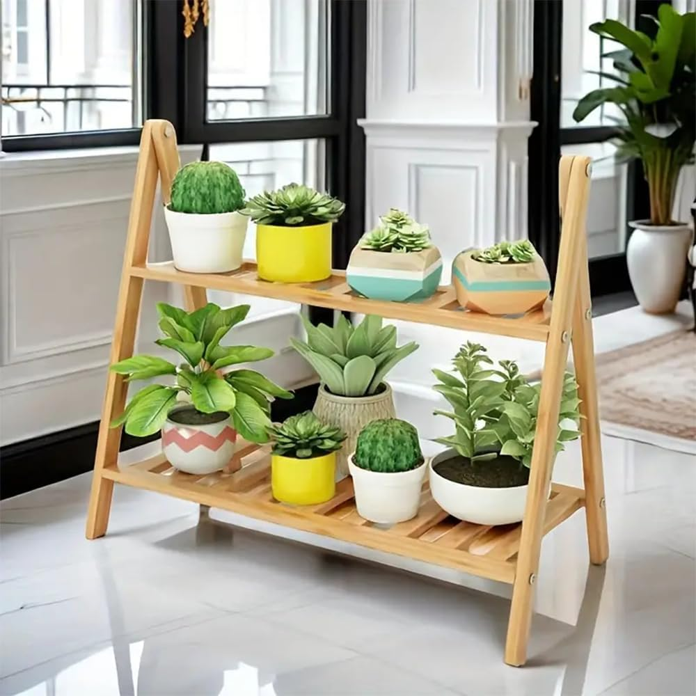 2-Tier Potted Plant Display Stand, Outdoor Plant Stand for Flower Pots and Shrubs in Pots Multifunctional, Plants Shelf or Living Room Balcony Garden, 50Cm, Natural image number 4