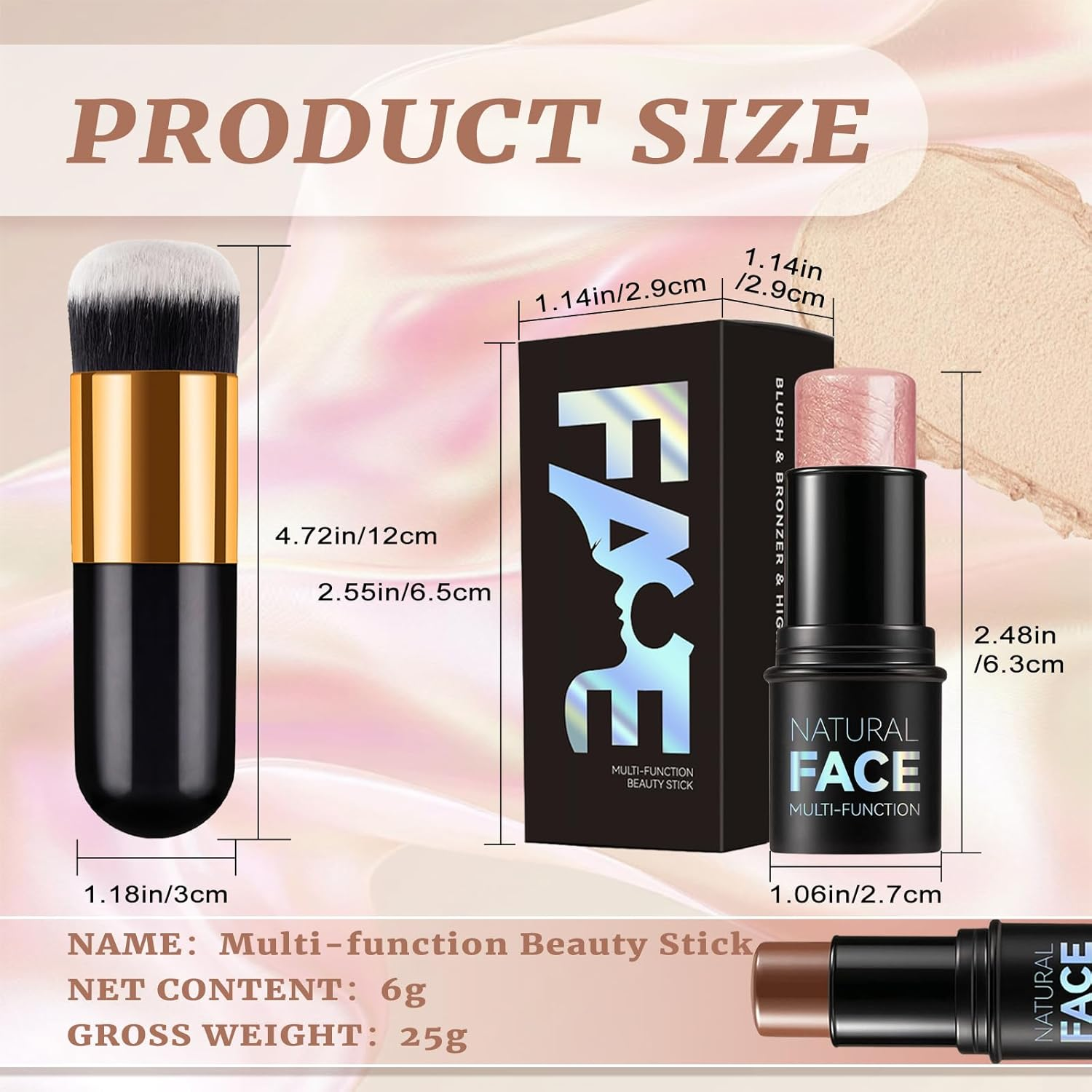 MKNZOME 3 Pcs Cream Contour Sticks, Shades with Highlighter Stick Bronzer Stick Blush Stick for Cheeks, Lips, Highlighter Makeup with Makeup Brush for Sculpt the Cheeks, Long Lasting, Waterproof image number 5