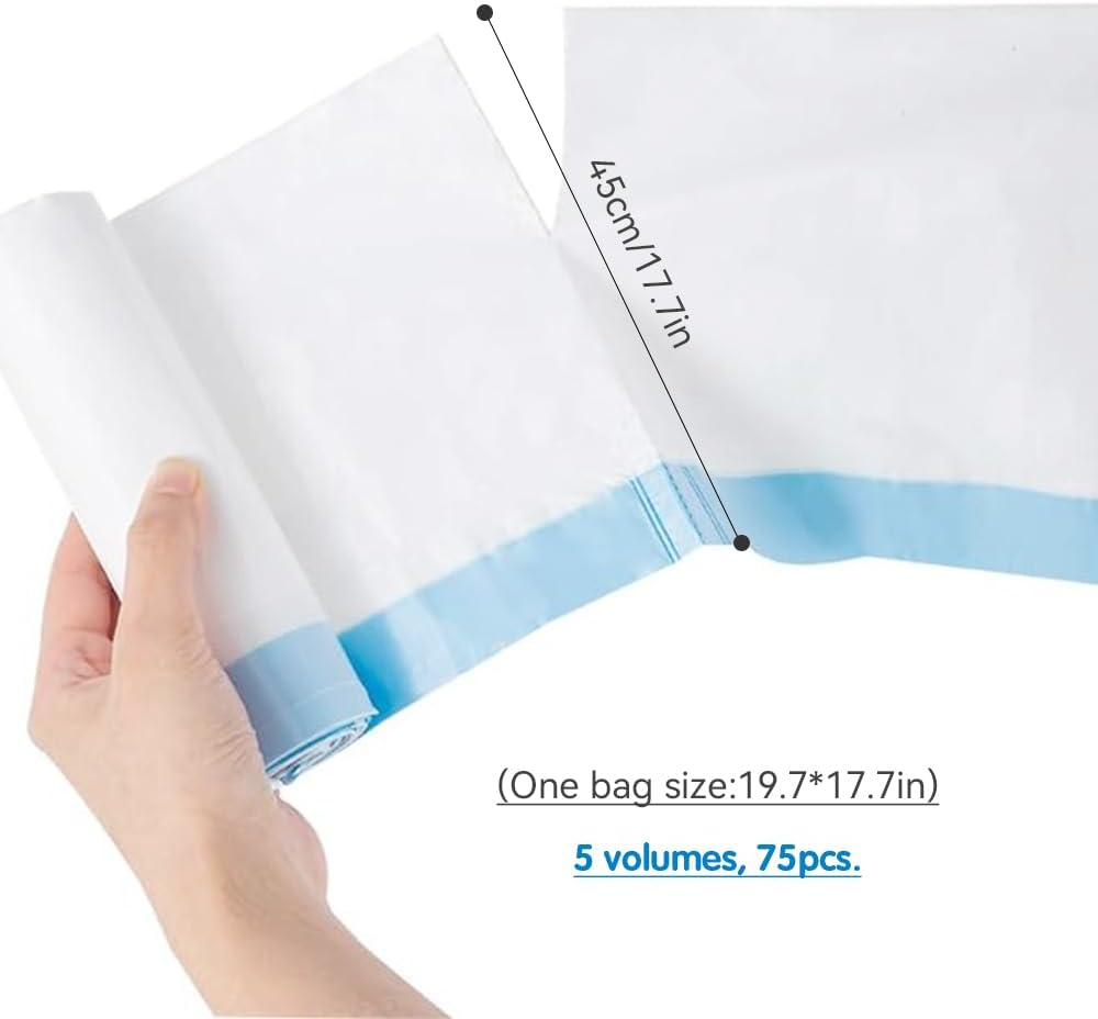 Dhqkqg Pack of 75 Bin Bags, Bin Bags with Carry Handle, Self-Cleaning Cat Litter Tray, Self-Cleaning Bin Liners, Cat Litter Box Bags, Liquid-Proof, Durable, 5 Rolls/75 Pieces image number 4