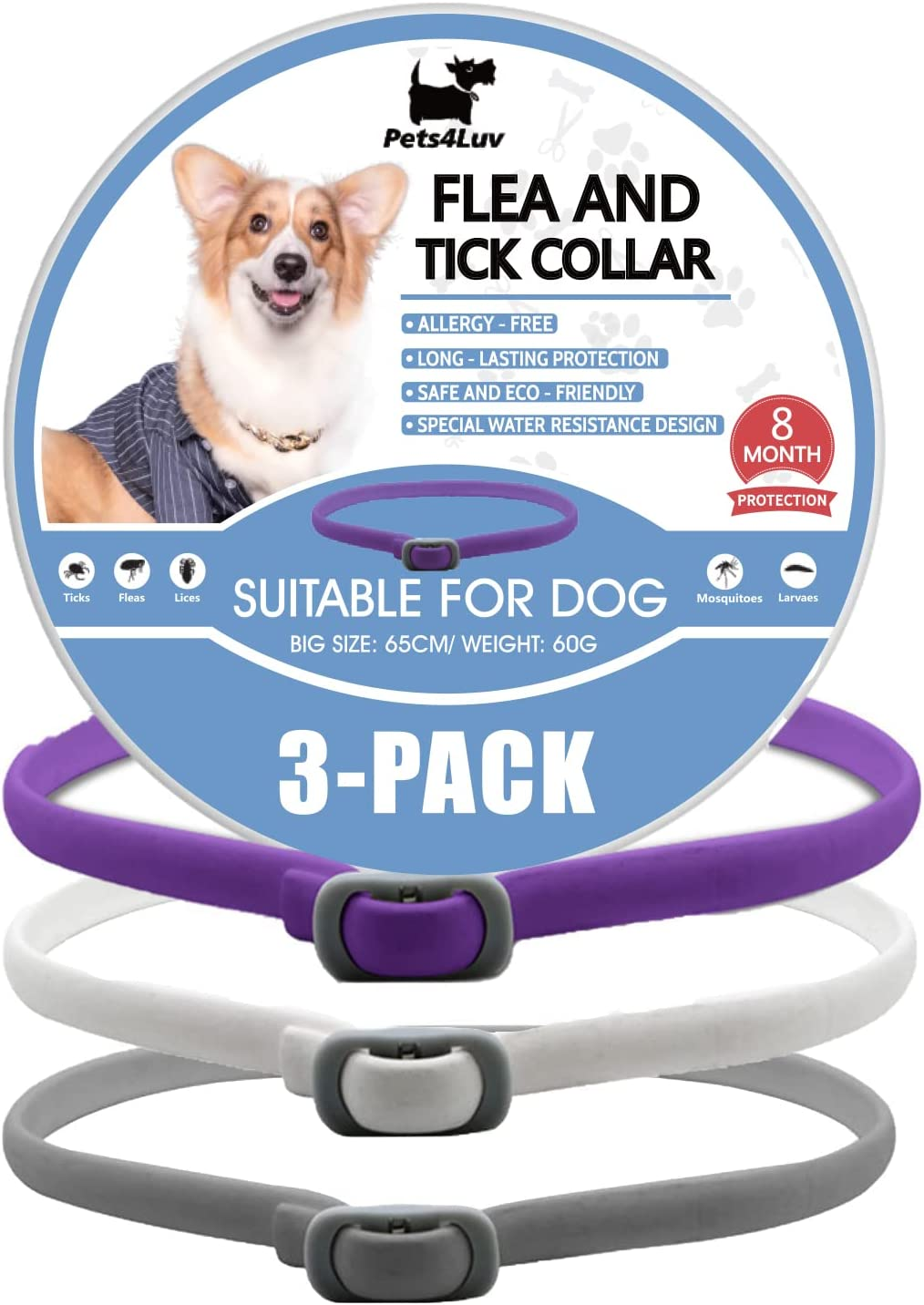 Pets4Luv Flea and Tick Collar for Dogs, Natural Flea and Tick Prevention for Dogs, 8 Months of Protection, One Size Fits All Dogs, Adjustable and Waterproof Design 3PCS image number 2