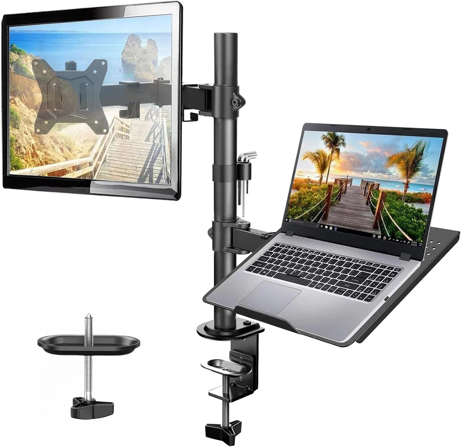 HUANUO Laptop Stand, Dual Monitor Stand with Laptop Tray, Monitor Mount Holds 13-32 Inch Computer Screen, Laptop Arm Fits up to 17 Inch, Fully Adjustable Weight up to 22 Lbs, HNCM2 image number 5