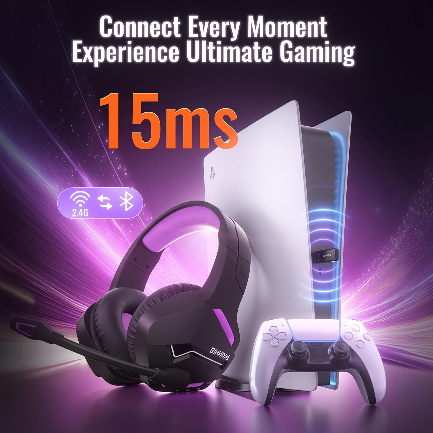 NUBWO Wireless Gaming Headset with Microphone for PC PS4 PS5 Playstation 4 5, 2.4G Wireless Bluetooth USB Gamer Headphones with Mic for Laptop Computer（Binnune Manufacturer）