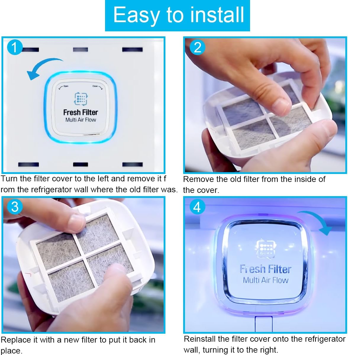 EATBALE Refrigerator Air Filter Fresh Air Filter Replacement for LG LT120F for Kenmore Elite 469918 Refrigerator Air Purifying Air Fridge Filters Replacement Accessories with Cleaning Brush (4Pcs) image number 6