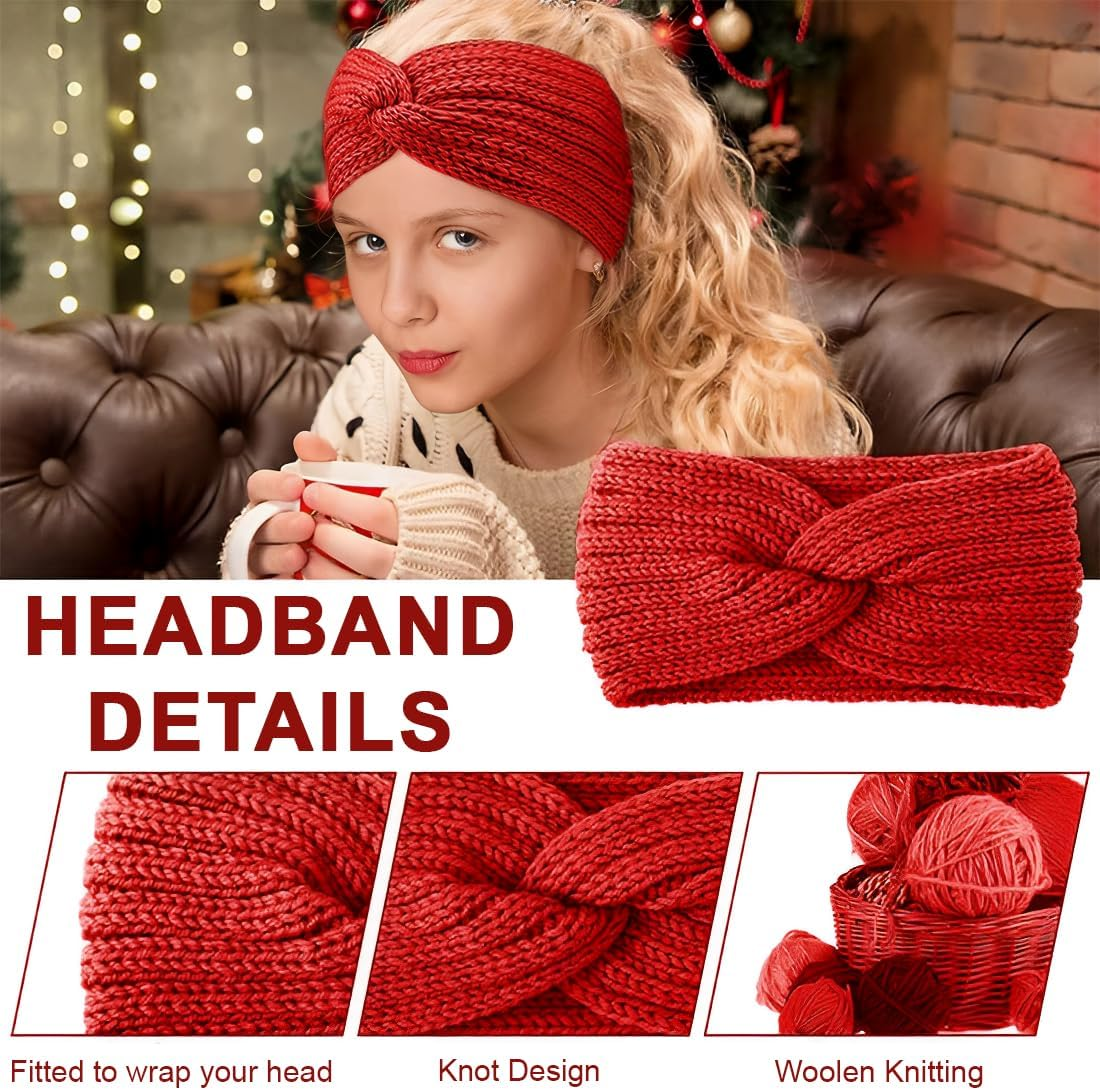 GGUFAY Bow Headband Women'S Winter Knitted Warm Headbands Ear Warmers Headband Hair Band Thick for Women Girls Elastic Crochet Thermal Headband (A) image number 1