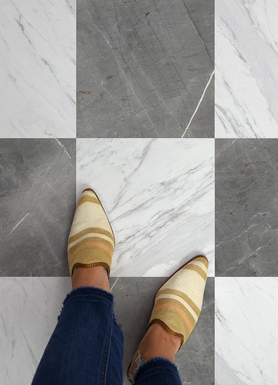 Floorpops 12-In by 12-In Grey & White Marble Bonneville Peel & Stick Floor Tiles image number 3