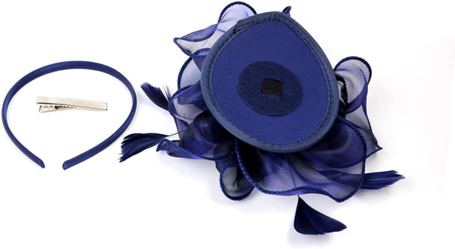 KALLORY Headband Organza Hair Accessiores for Women Elegant Blue Headband for Wedding Party Prom image number 5