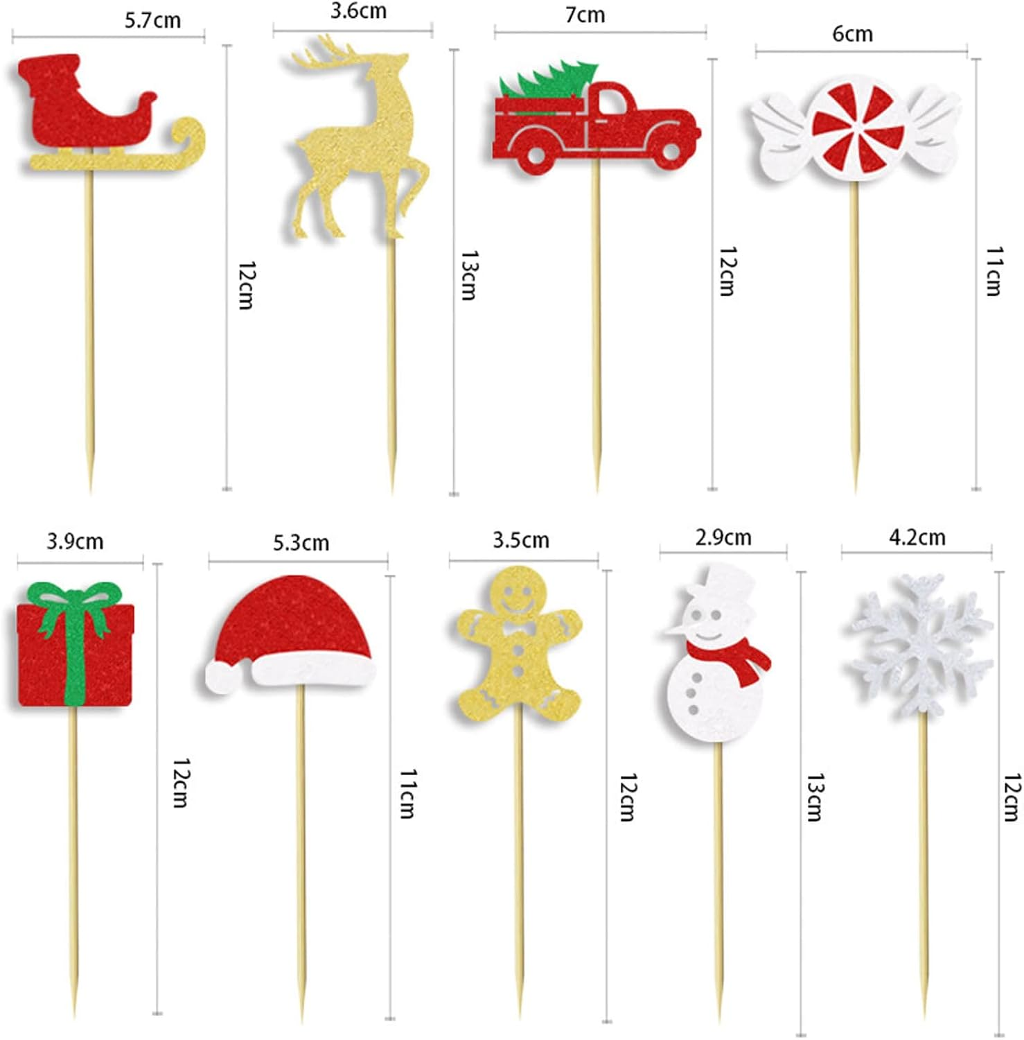 18Pcs Christmas Cupcake Toppers Glitter Christmas Hat Tree Candy Snowflake Snowman Deer Sled Gift Cupcake Picks Merry Christmas Theme Happy New Year Holiday Party Decorations Supplies image number 3