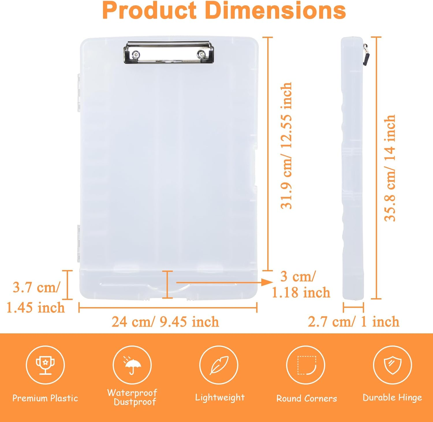 SAYEEC Clipboard with Storage, High Capacity Nursing Clipboard with Pen Holder and Low Profile Clip, Heavy Duty Side Opening Plastic Storage Clipboard Folder Case for Teacher Lawer Work Office (Clear) image number 6
