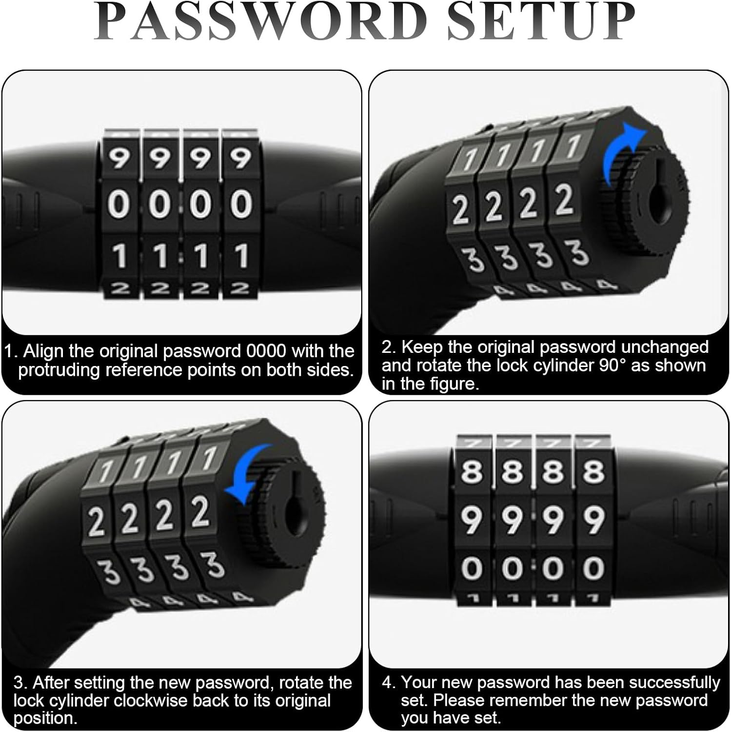 Combination Bike Lock with 65Cm Coiled Cable - 4 Digit Resettable Keyless Lock for Bicycle, Scooter, E-Scooter | Heavy Duty Anti-Theft Security | PVC Coated Flexible & Cut Resistant (Black) image number 5