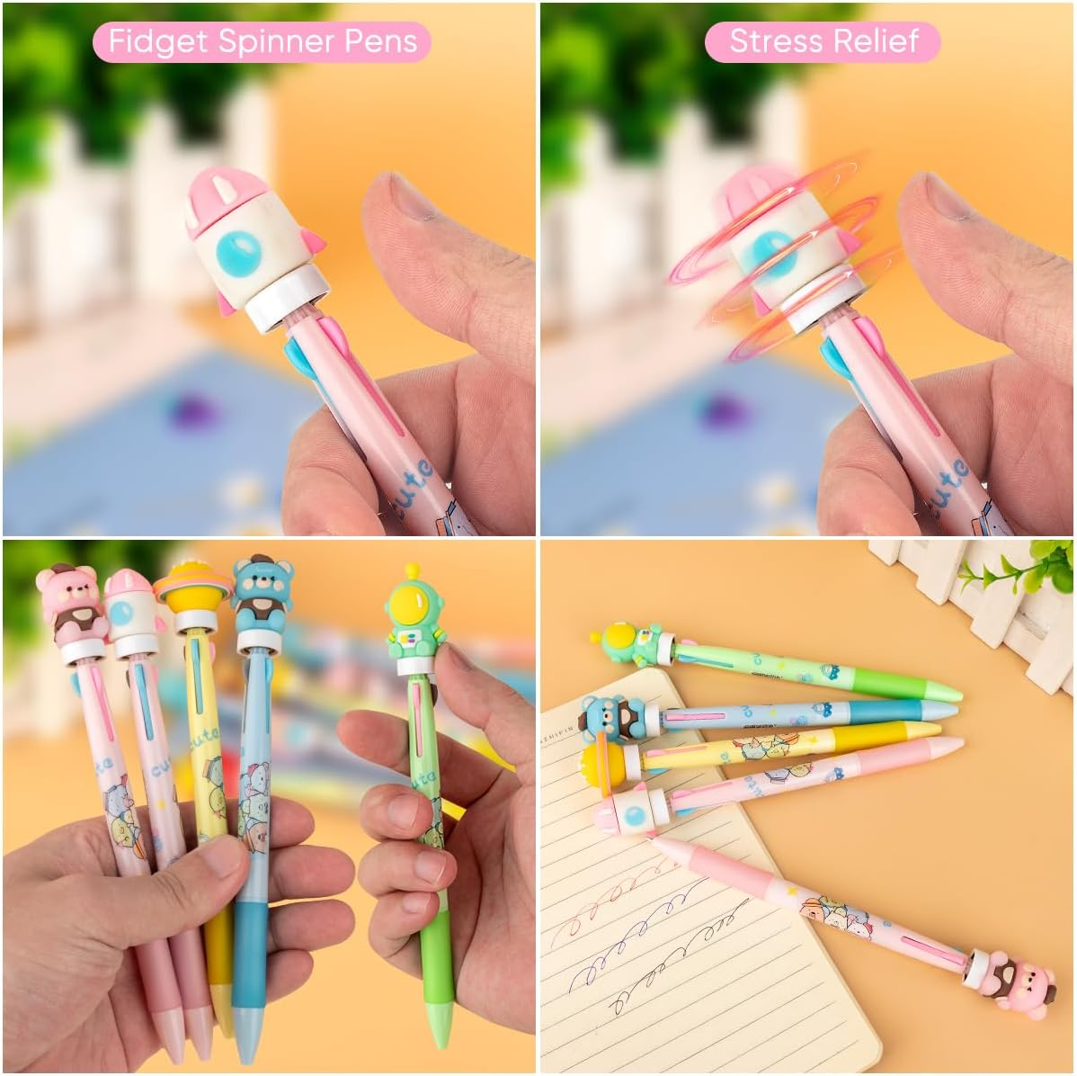24 Fidget Spinner Multicolor Pen in One 3-In-1 | Fun Cute Pens for Kids & Adults | Stress Relief Rotating Pen 0.5Mm | Perfect for School, Office, Home, Birthday Gifts image number 3