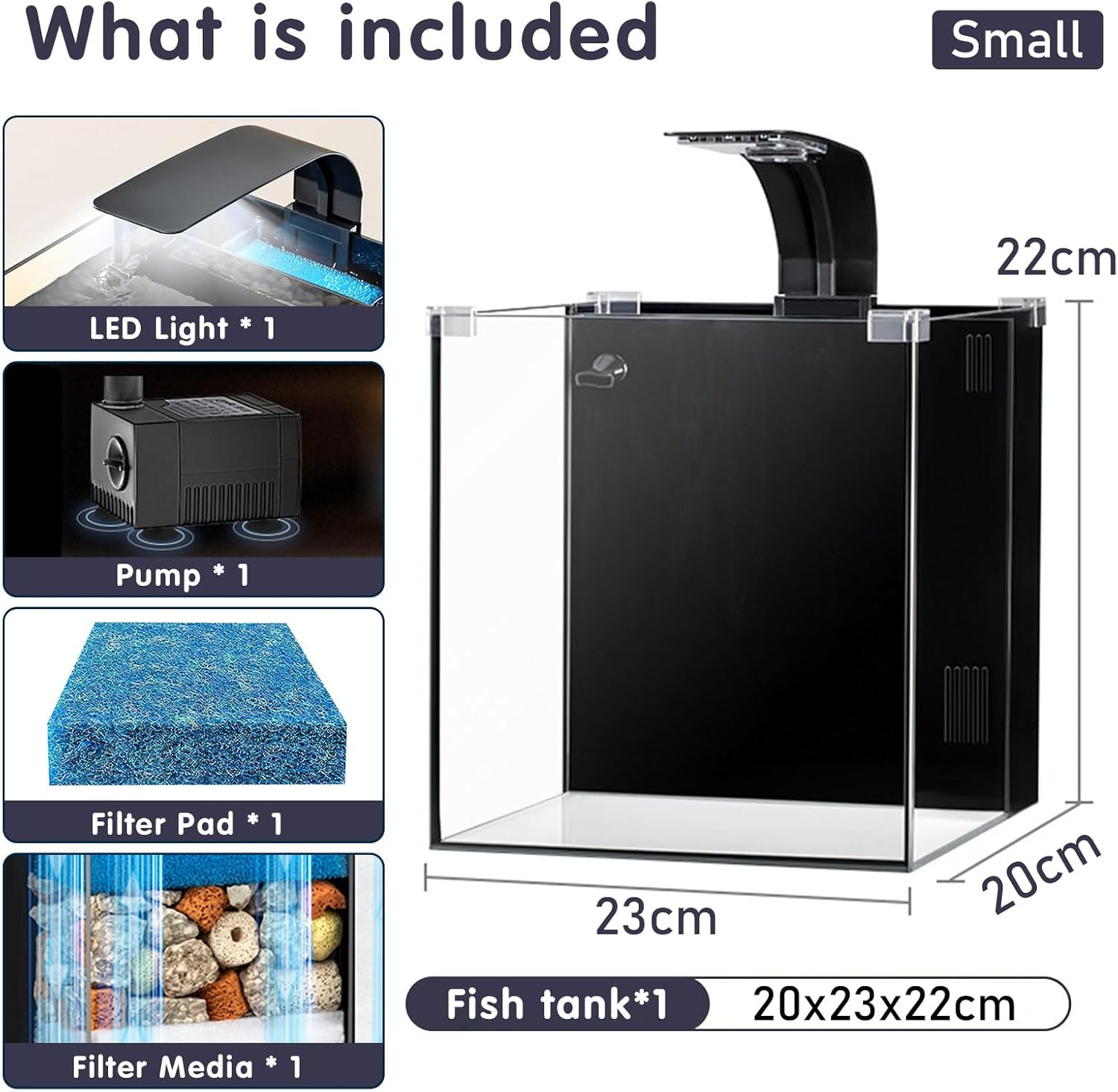 YSOAE Fish Tank Kit, Rimless Glass Aquarium Starter Kits with Partitioned Filtration, No Installation Required Betta Fish Tank with Decor for Enthusiasts & Beginners (20X23X22Cm) image number 3