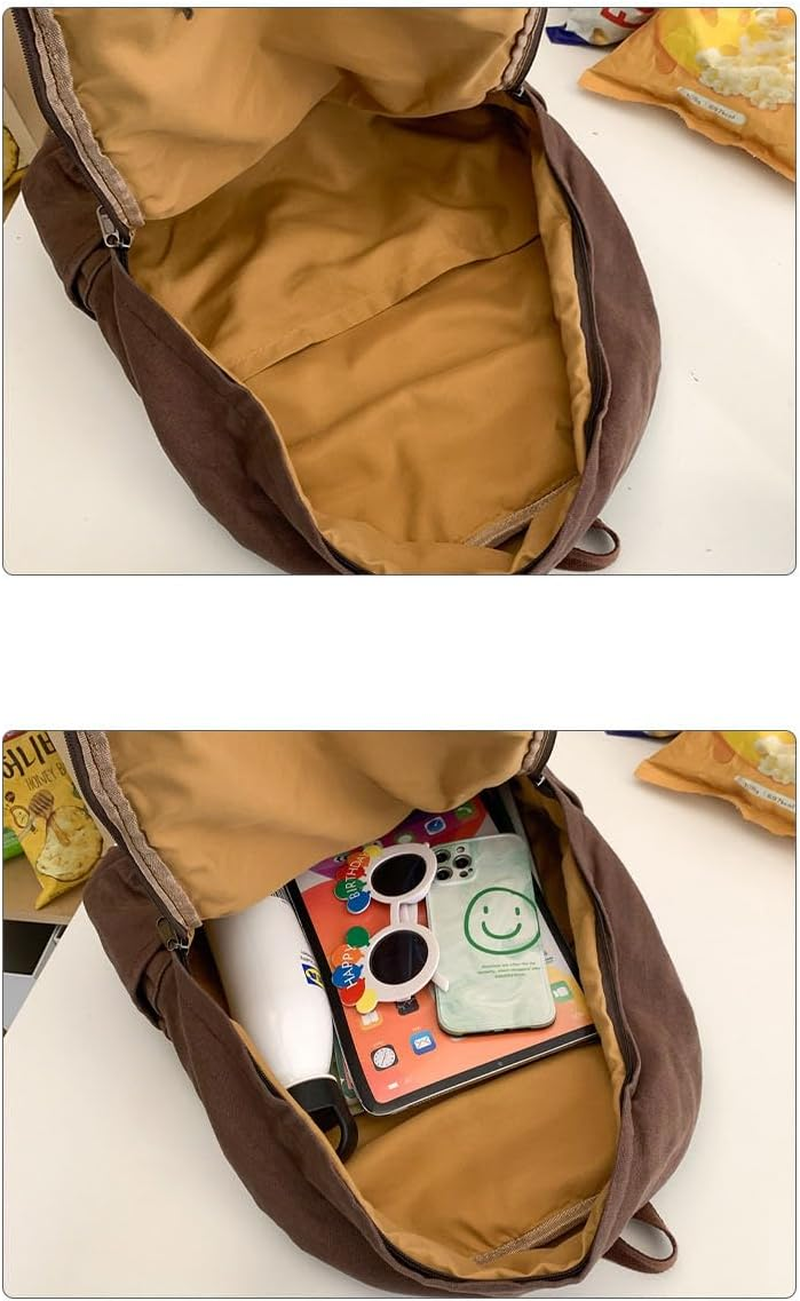 KAOBIO Vintage Y2K Aesthetic Canvas Backpack for Women Men Casual Grunge Laptop Backpack Hippie 2025 Trendy Daypack Rucksack, Army Green, Classic