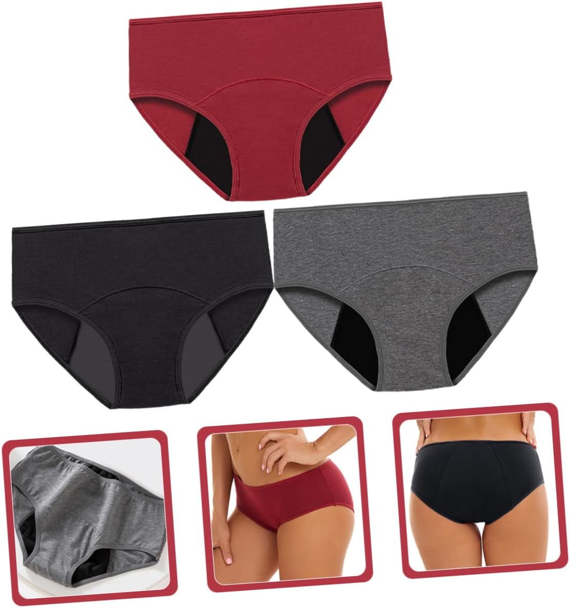 Outanaya 3Pcs Cotton Leakproof Menstrual Underwear Washable Period Panties High Absorbency Briefs for Women Postpartum Period Protection Confidence