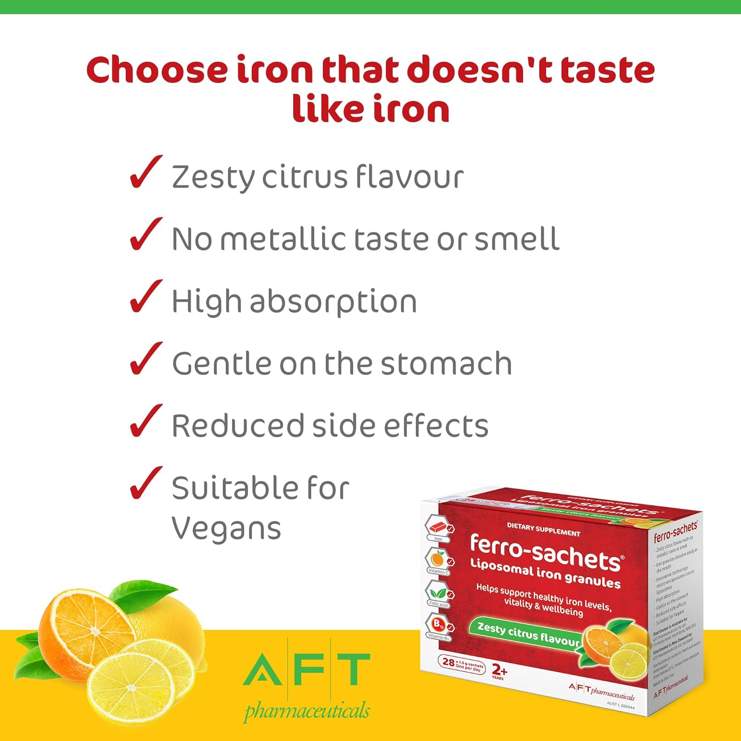 Ferro-Sachets Iron Supplement - Liposomal Iron Granules with Added Vitamin C, Folic Acid and Vitamin B12. Energy and Vitality. Adults. Kids. Vegan image number 5