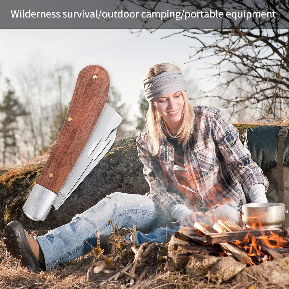 Pruning Knife Double Blade Grafting Knife Stainless Steel Garden Budding Knife Linsen-Outdoors Folding Pocket Knife for Grafting Multi Cutting Tool Weed Bushes Branches Mushroom Diggig Knife image number 6