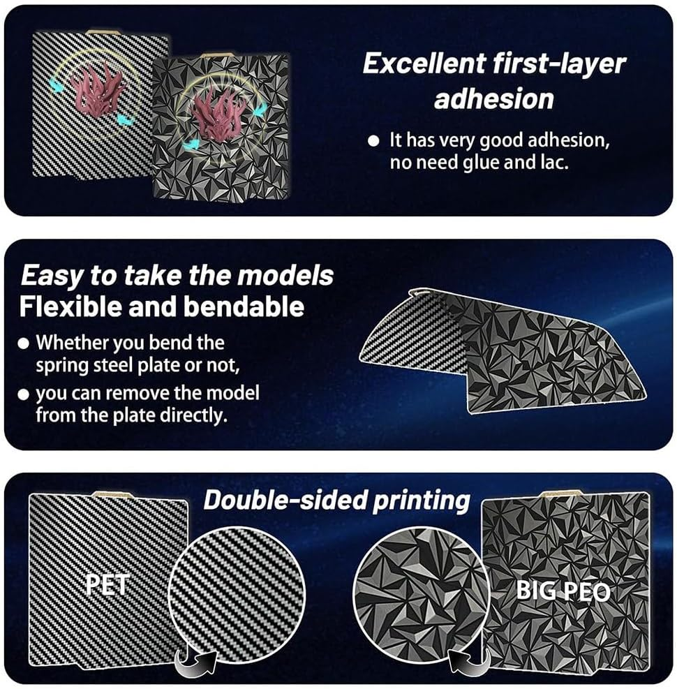 3D Printer PEO PET Build Plate for Bambu-Lab X1/X1C/X1E/P1P/P1S/A1 3D Printer,Peo+Carbon Fiber PET Surface257X257Mm image number 1