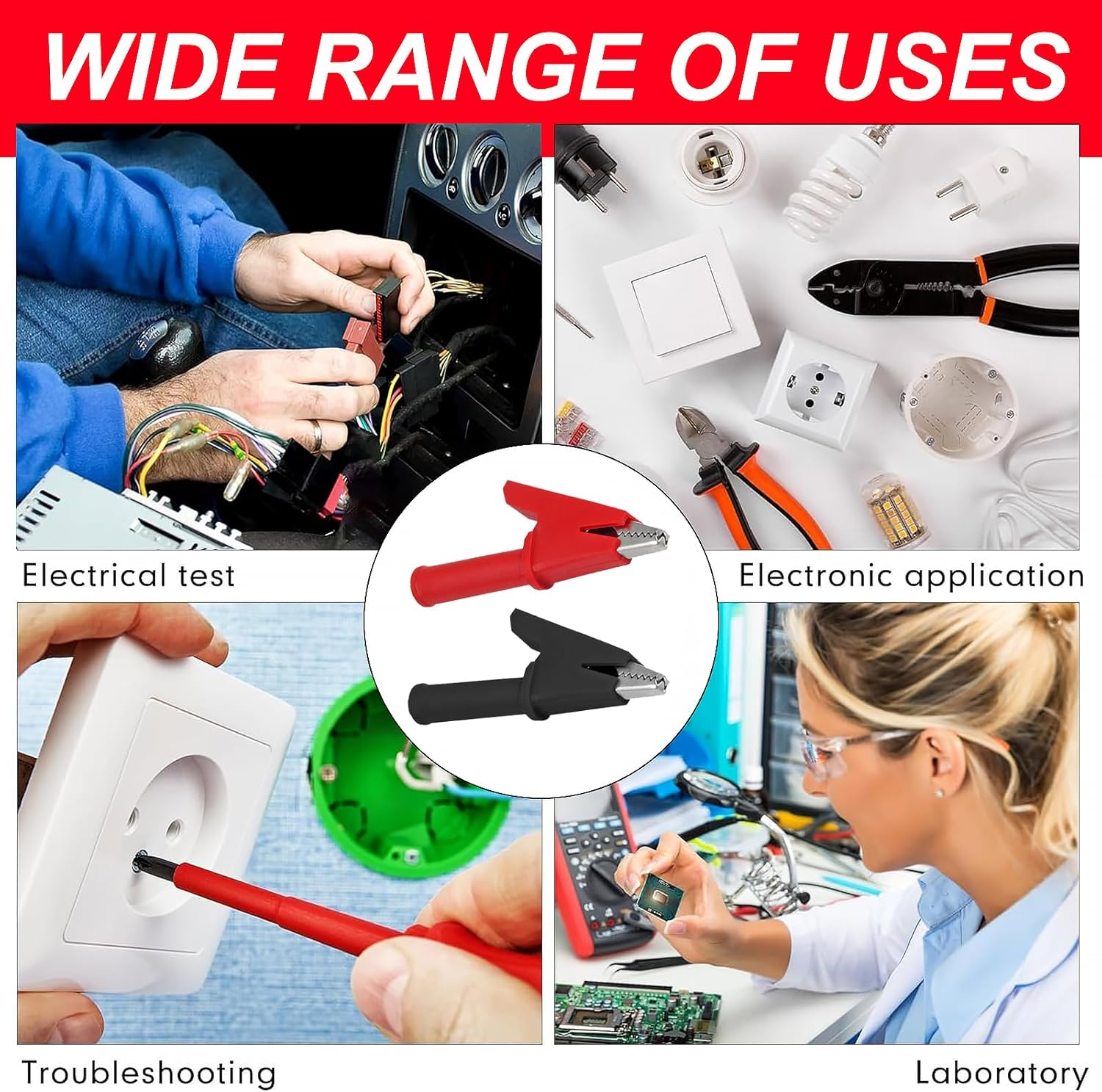 DIANN 10Pcs Alligator Clips Full Insulated Crocodile Clips with 4Mm Socket Banana Jack Copper Test Clamp Wire Clip 30A for Electric Testing