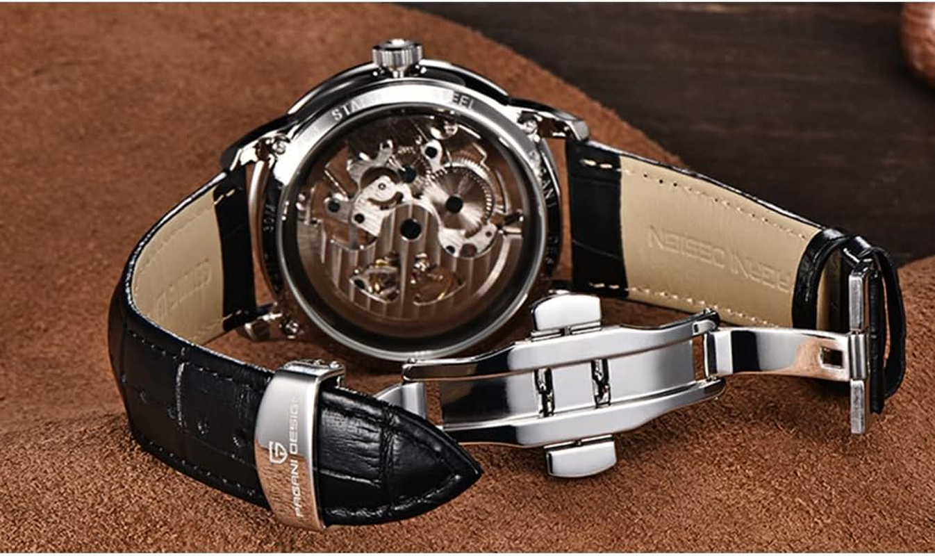 Pagani Design 2024 Men'S Automatic Skeleton, Automatic Stainless Steel Men'S Watch, Leather Strap, Pointer Series, Waterproof up to 100 Metres - Black Series-1638 image number 3
