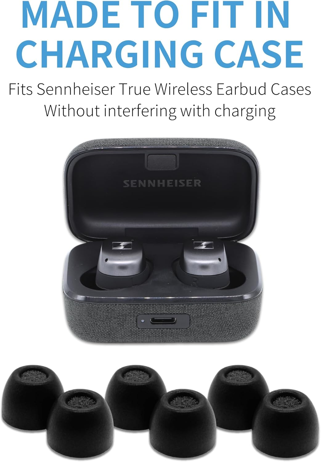 Comply Premium Foam Earplugs, Compatible with Sennheiser Momentum (3 & 4) & ACCENTUM True Wireless, Size L, New 2025 Version with Cleaning Tool, Black, 3 Pairs, Made in the USA