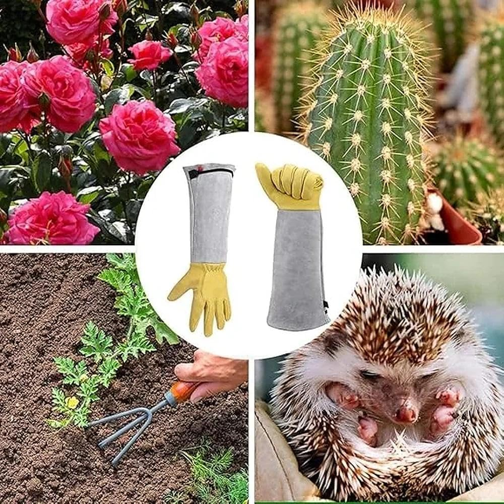 Leather Gardening Gloves for Women and Men Long Thorn Proof Garden Work Gloves Breathable Goatskin Protective Gauntlet Durable Yard Pruning Gloves by Ruibex （L） image number 1