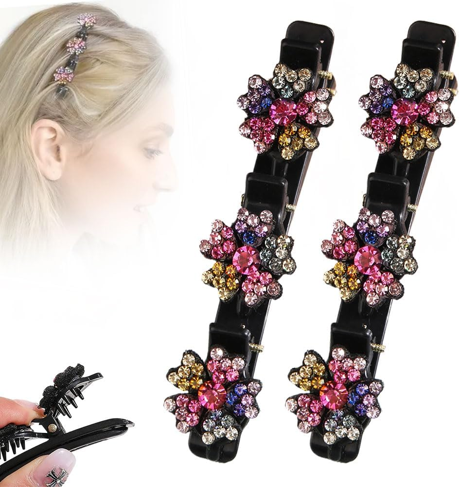 Sparkling Crystal Stone Braided Hair Clips, Women'S and Girls' Duckbill Clips (Flower-D) image number 1