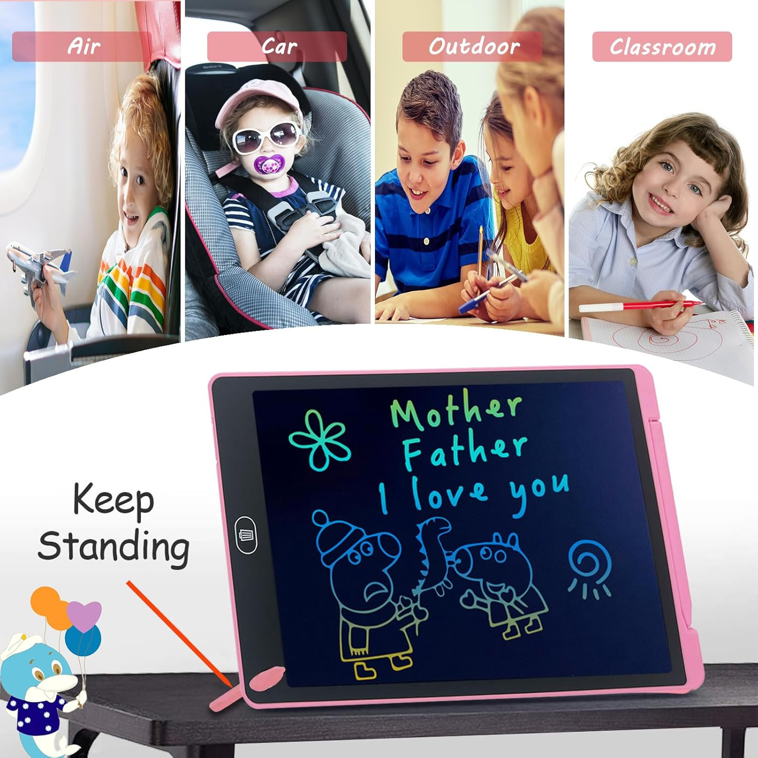 Toys for Boys Girls, LCD Writing Tablet 2 Pack, 12Inch Colorful Doodle Board Electronic Drawing Tablet for Kids Age 3-8 Years Christmas Birthday Gifts, Toddles Learning Toys Travel Essentials image number 1