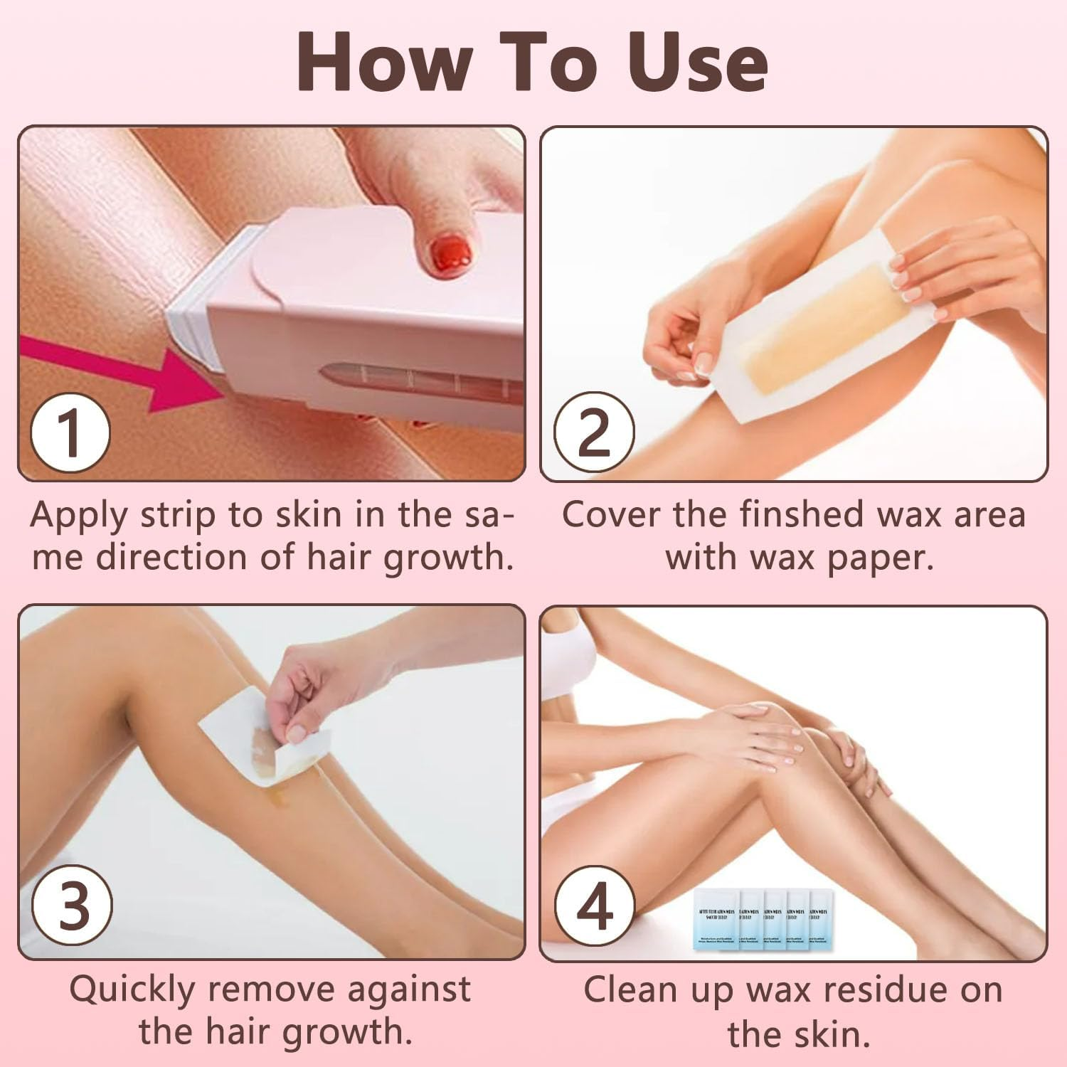 Roll on Wax Kit, Roller Wax Kit for Coarse/Fine Hair Removal for Women, Quick and Skin-Friendly Beginners Waxing Roller with 3 Pcs 100G Roll Cartridge, 100 Non-Woven Strips & 10 after Wipes (F1_Pink) image number 3