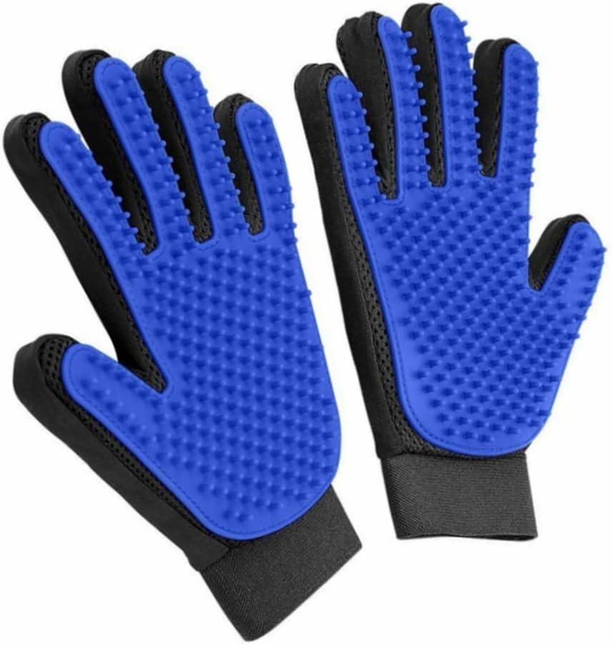 DACUAN Pet Grooming Glove, 1 Pair Gentle Deshedding Brush Glove, Efficient Pet Hair Remover Mitt, Dog Cat Hair Glove Perfect for Dog & Cat with Long & Short Fur (Blue) image number 2