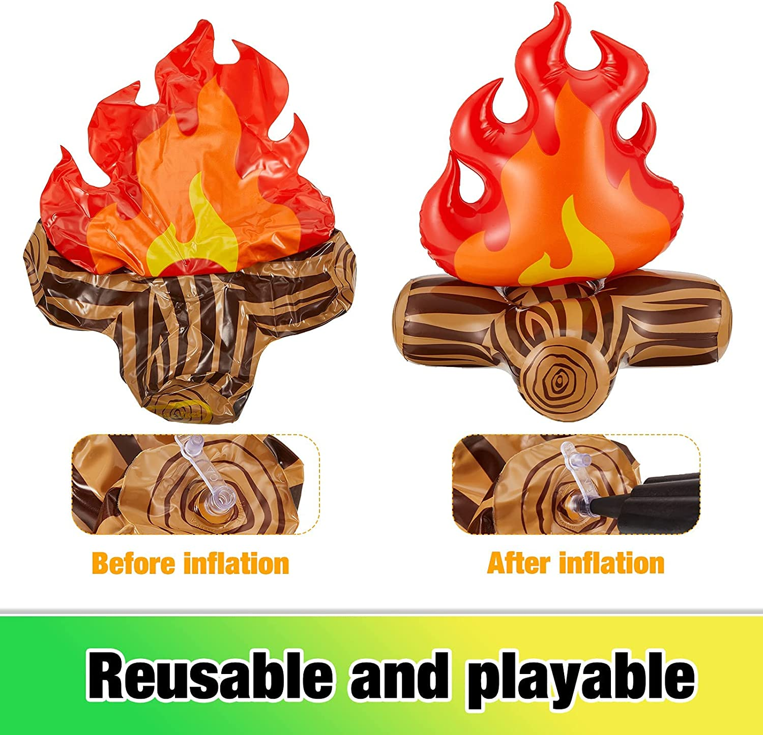 2Pcs Inflatable Fake Campfire Camping Props Bonfire Party Decor Campfire Party Decorations Artificial Flame for Indoor Camping Overnight and Scene Setting image number 1