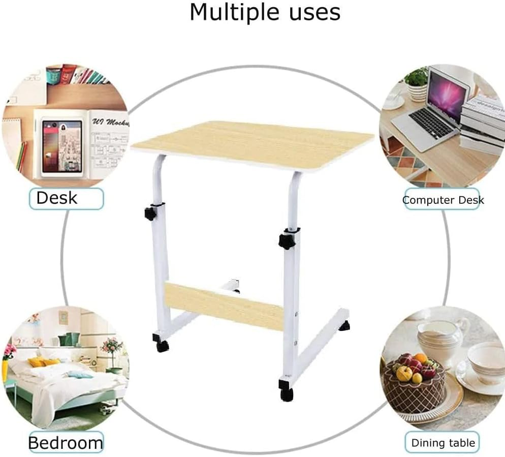 EZONEDEAL Laptop Table, Standing Desk Desktop Computer Desk Standing Study Desk Bed Side Table Home Office Travel Studio Furniture, Portable Wooden 360&deg; Rotating Lockable Caster Wheels Oak image number 6