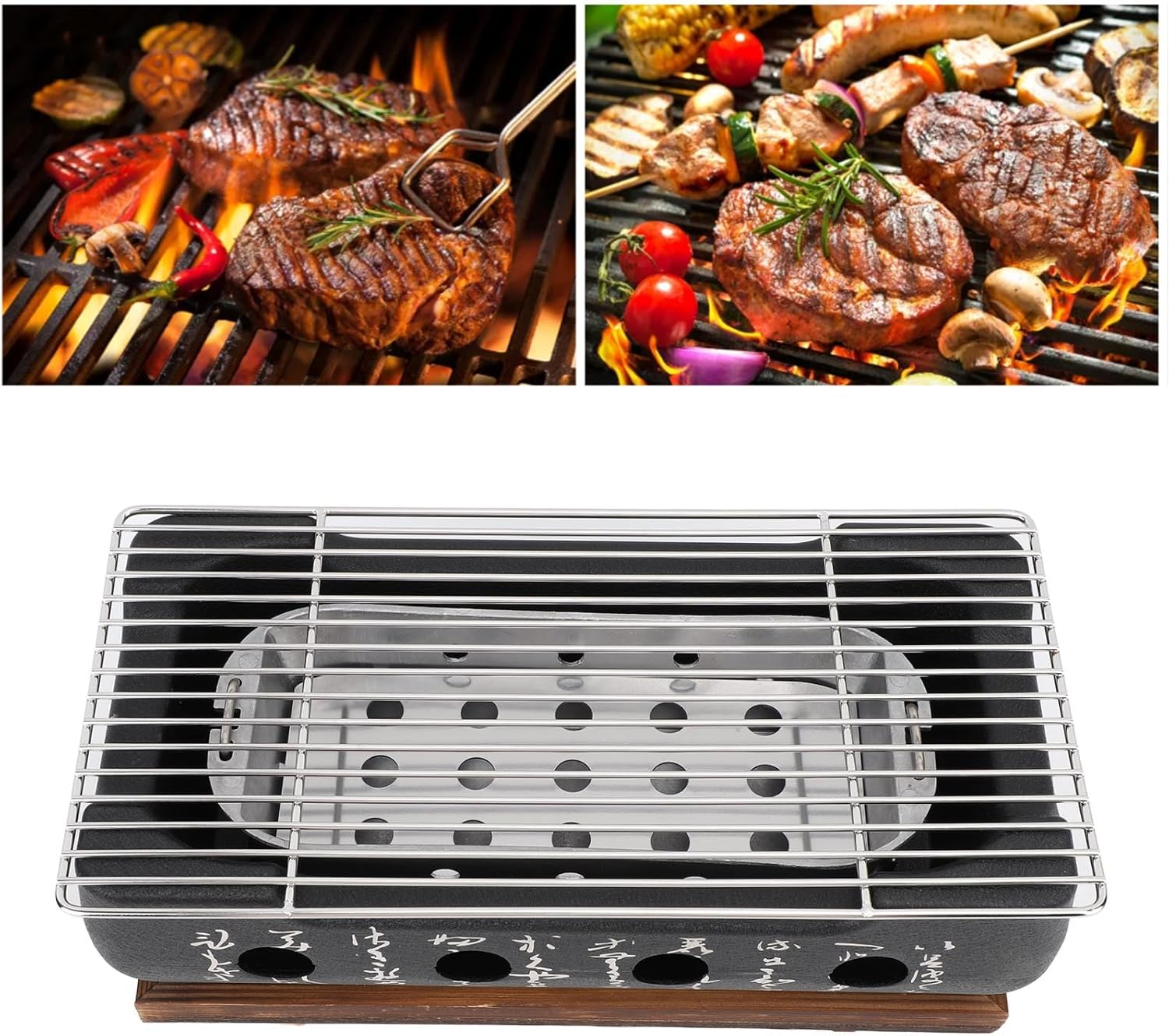 Japanese Style Barbecue Grill, Rectangular Aluminium Alloy Japanese Food Charcoal Stove with Wire Mesh Grill and Base, BBQ Grill for Outdoor Camping Hiking Picnics (XL) image number 5