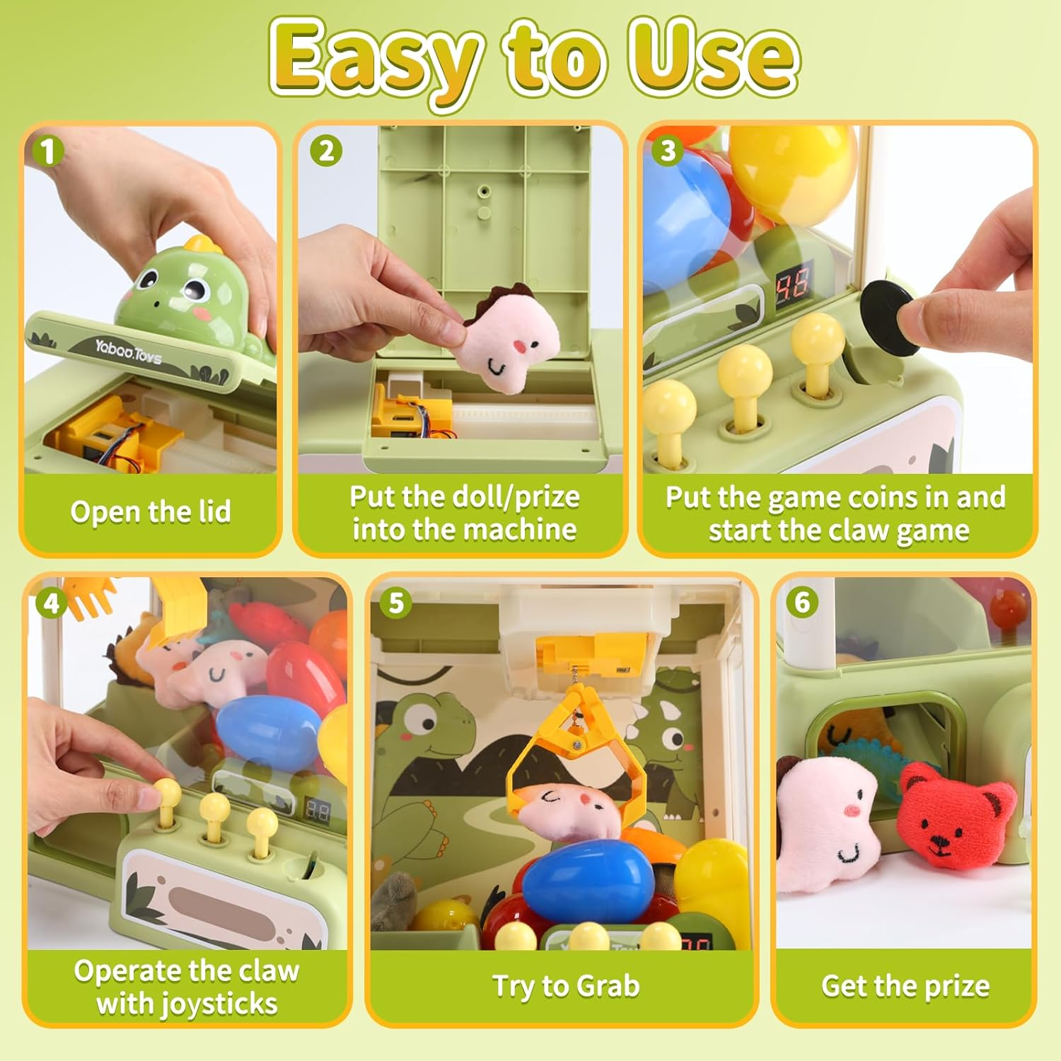 Skirfy Dinosaur Claw Machines for Kids,Electronic Arcade Game Vending Machine Toys with 34 Dinosaur Toys & Sound,Candy Dispenser Machine, Thanksgiving Birthday Gifts for Girls Boys image number 4