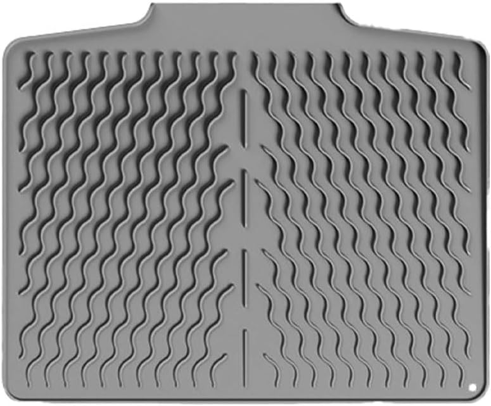 Large Silicone Dish Drying Mat with Self Draining Design and Wavy Groove Pattern Extra Thick, Non Slip Kitchen Counter Mat for Plates, Bowls, Utensils, Odorless, Easy to Clean (40*33Cm)